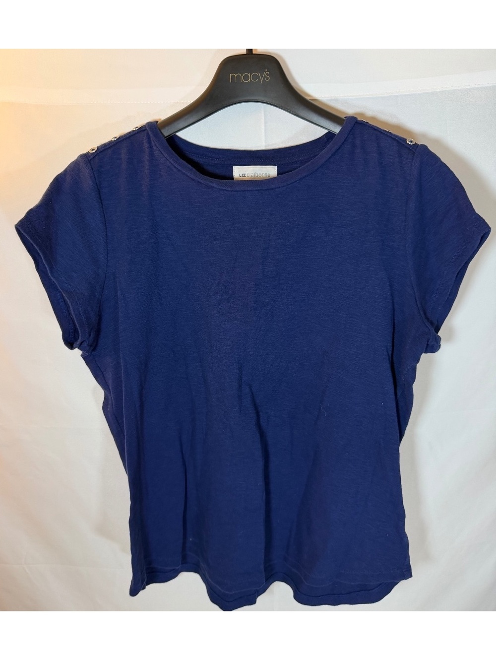 Liz Claiborne Women's Navy Blue Cotton Short Sleeve Top w/Accents Size L